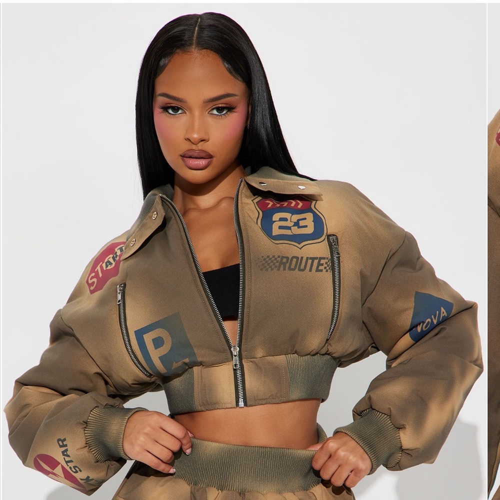Stylish Army Bomber matching skirt set